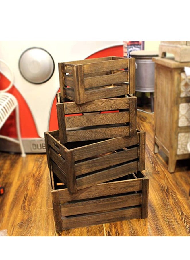 LINGWEI Set of 4 Wooden Storage Crates with Handles – Rustic Farmhouse Decorative Boxes for Home Storage & Display - Image 1