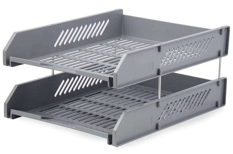 Chrome 9635 2Tier Plastic Document Tray Grey - Image 1