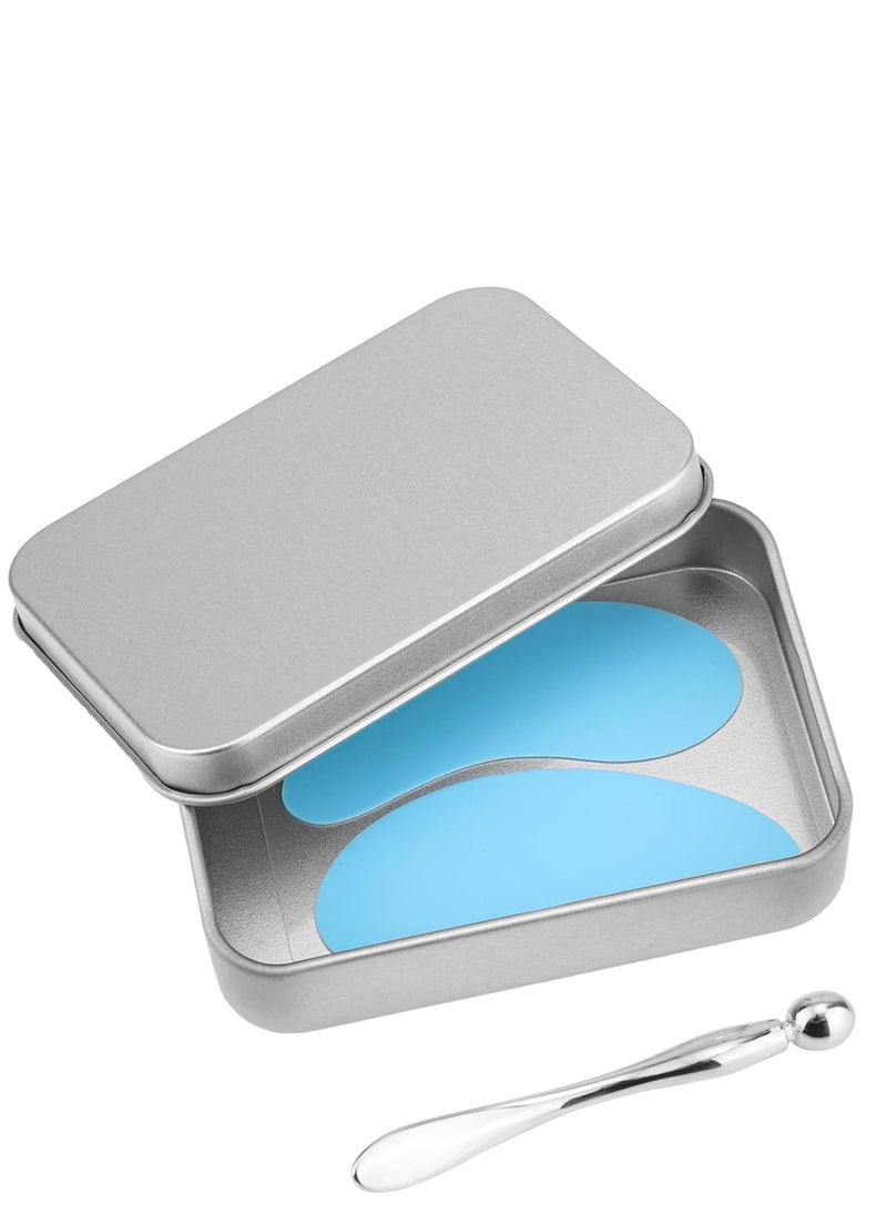 Generic Reusable Eye Patch, Silicone Anti-Wrinkle Patches Under Eye Mask Fills Fine Lines and Wrinkles with Metal Eye Cream Applicator and Tin Case (Blue)  - Image 1