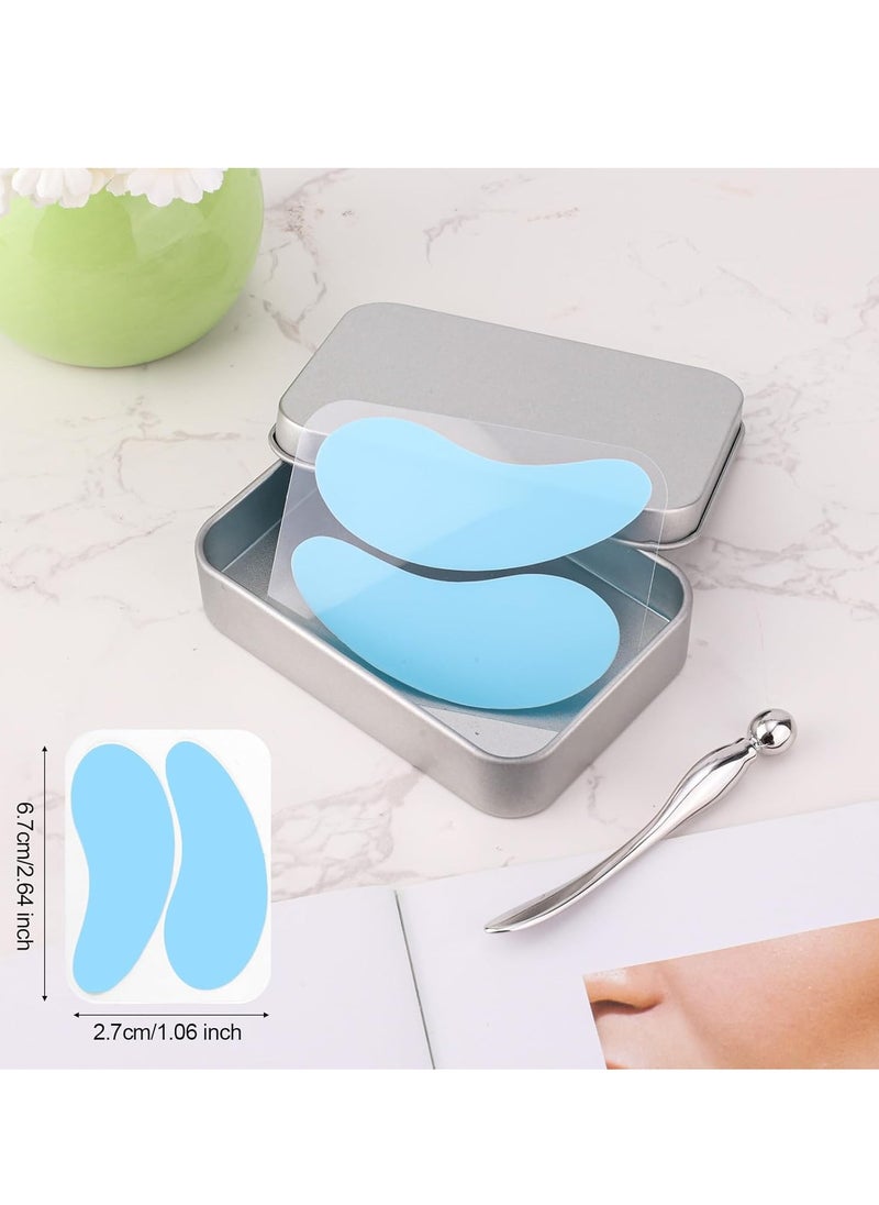 Generic Reusable Eye Patch, Silicone Anti-Wrinkle Patches Under Eye Mask Fills Fine Lines and Wrinkles with Metal Eye Cream Applicator and Tin Case (Blue)  - Image 2