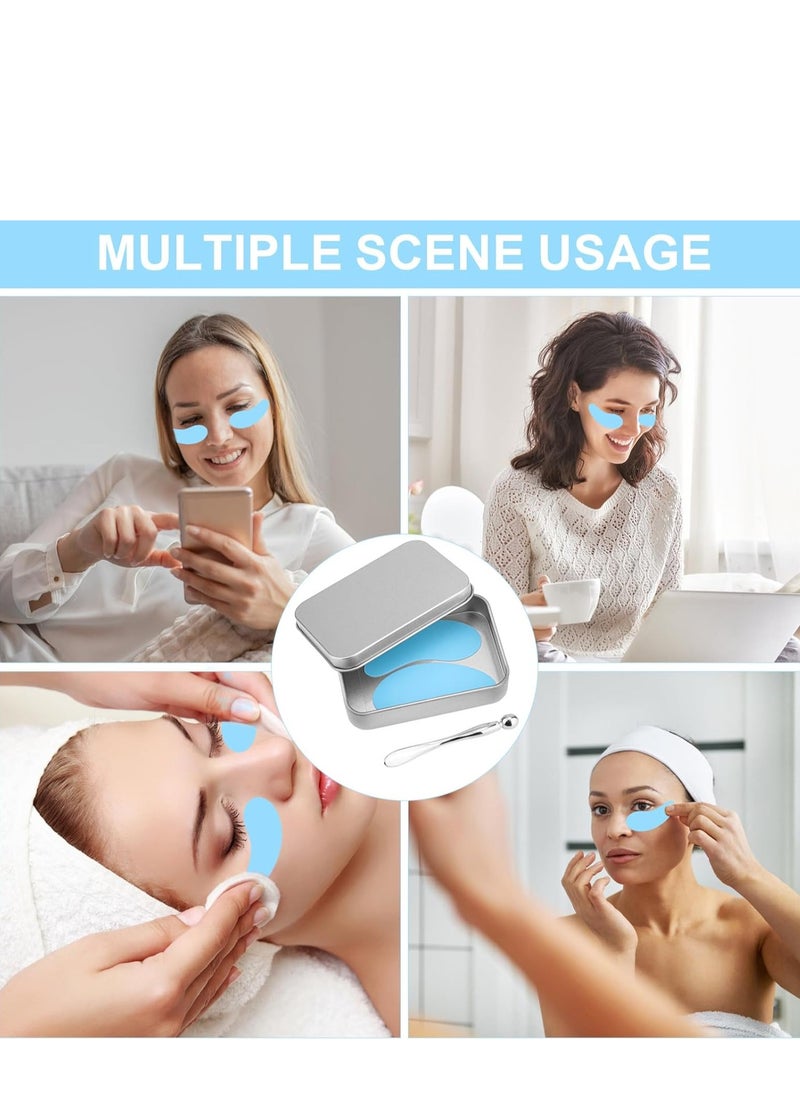 Reusable Eye Patch, Silicone Anti-Wrinkle Patches Under Eye Mask Fills Fine Lines and Wrinkles with Metal Eye Cream Applicator and Tin Case (Blue)