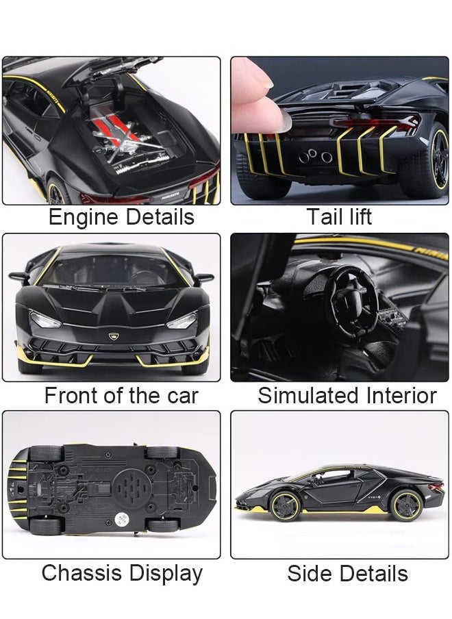 SAAMYA 1:32 Lambo Supercar LP770 Die-Cast Zinc Alloy Pull Back Toy Car with Sound & Light, Collectible Metal Model Vehicle Gift for Kids Boys Girls (Black)  - Image 4
