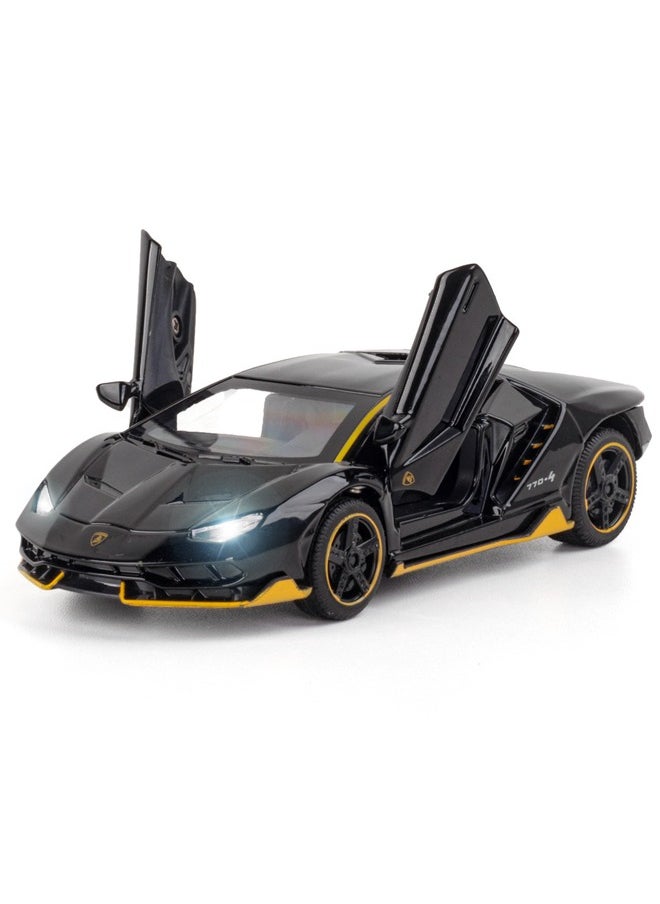 SAAMYA 1:32 Lambo Supercar LP770 Die-Cast Zinc Alloy Pull Back Toy Car with Sound & Light, Collectible Metal Model Vehicle Gift for Kids Boys Girls (Black)  - Image 1