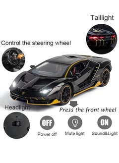 SAAMYA 1:32 Lambo Supercar LP770 Die-Cast Zinc Alloy Pull Back Toy Car with Sound & Light, Collectible Metal Model Vehicle Gift for Kids Boys Girls (Black)  - Image 2