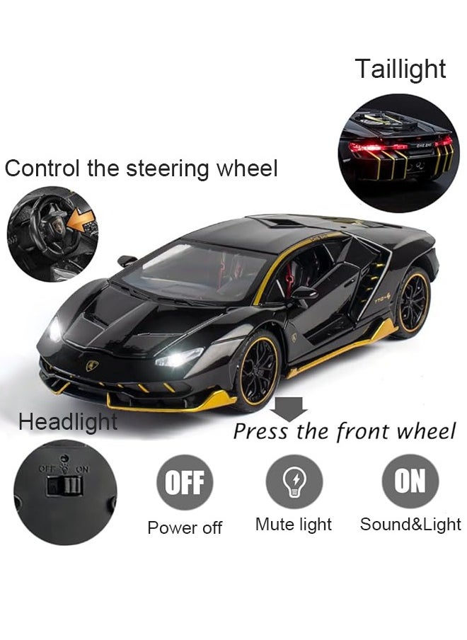 SAAMYA 1:32 Lambo Supercar LP770 Die-Cast Zinc Alloy Pull Back Toy Car with Sound & Light, Collectible Metal Model Vehicle Gift for Kids Boys Girls (Black)  - Image 2