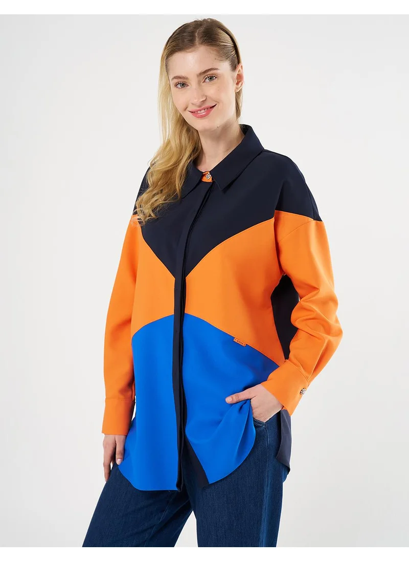 Kayra Color-Blocked Tunic Dark Navy