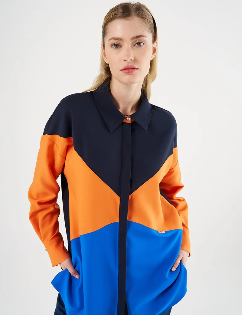 Kayra Color-Blocked Tunic Dark Navy
