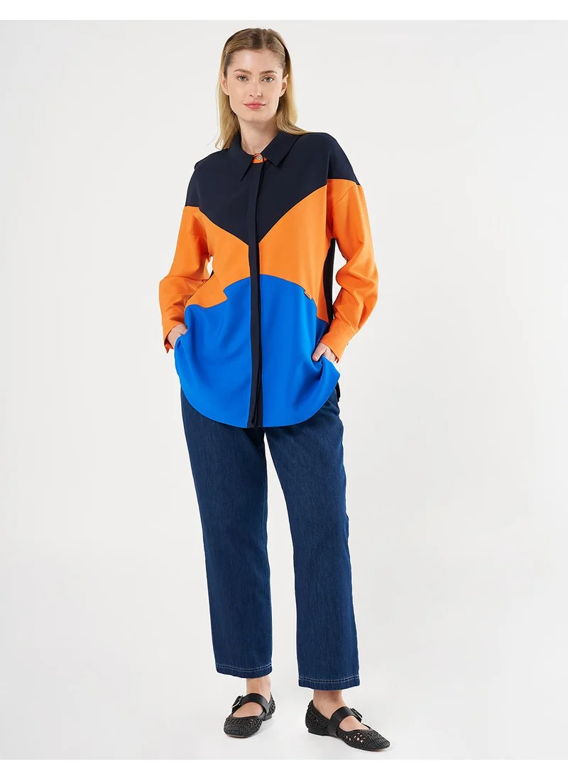 Kayra Color-Blocked Tunic Dark Navy