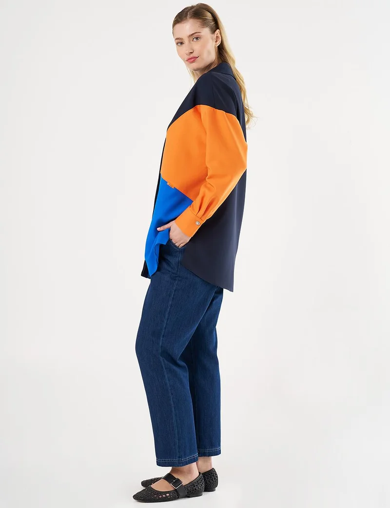 Kayra Color-Blocked Tunic Dark Navy