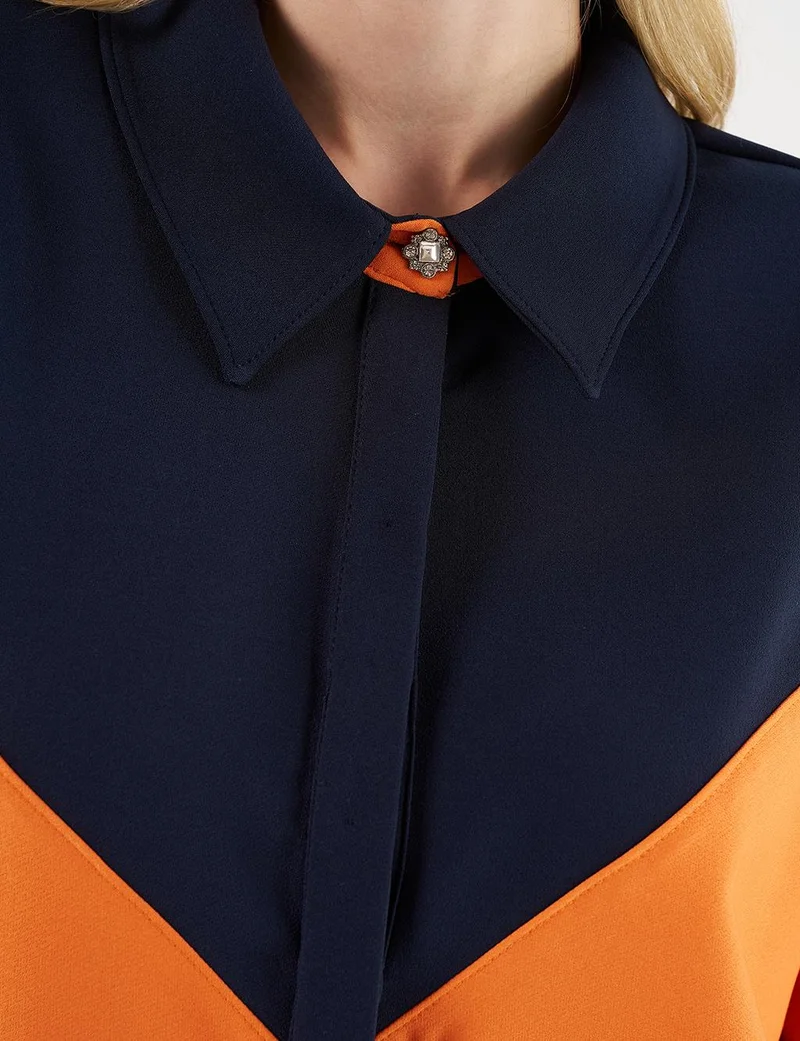 Kayra Color-Blocked Tunic Dark Navy