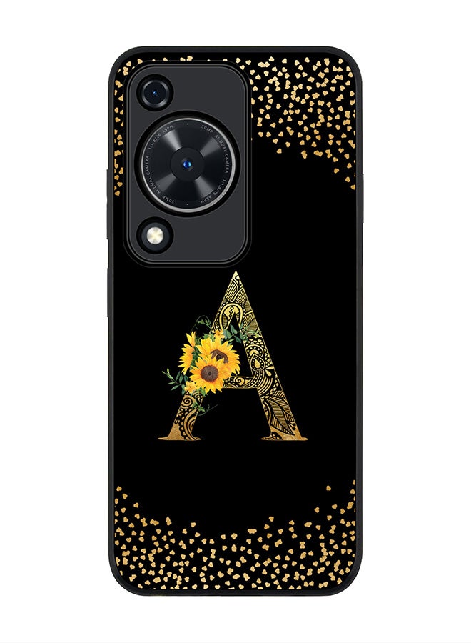 Stylizedd Rugged Black edge case for Huawei nova Y72 / Huawei Enjoy 70 4G,Slim fit Cover Custom Monogram Initial Letter Floral Pattern Alphabet - A (Black) - Image 1