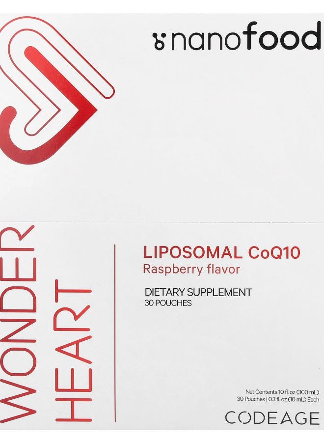 Codeage Nanofood Wonder Heart Liposomal CoQ10 Raspberry 30 Pouches 0.3 fl oz (10 ml) Each