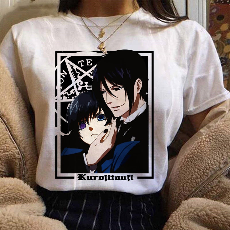 Black butler black deacon printed t-shirt short sleeve women's foreign trade cross-border wish/ebay Yama AliExpress - Image 2