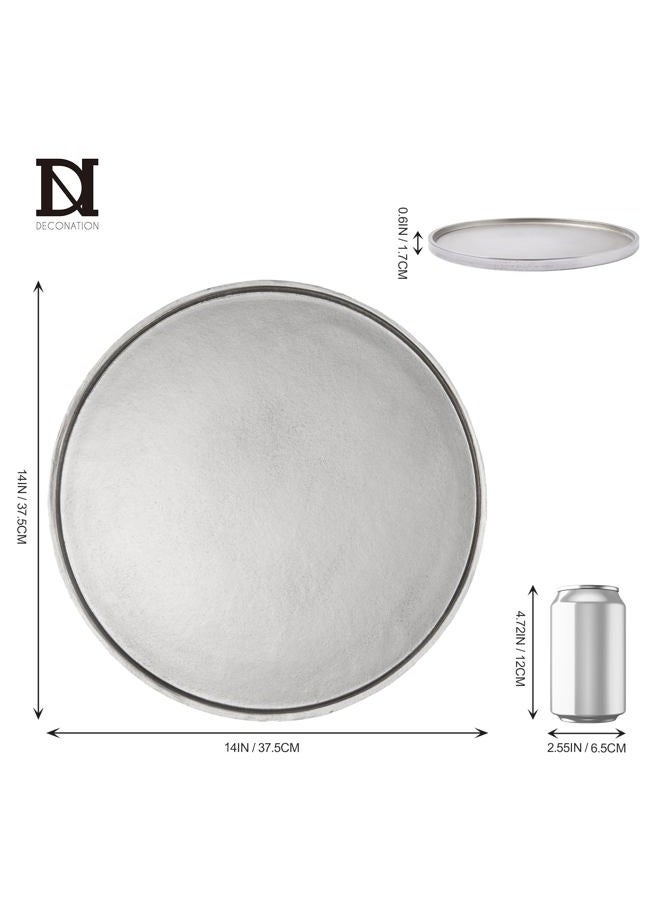 DN DECONATION Silver Ottoman Tray, 14 Inch Large Round Decorative Trays for Home Bathroom Decor, Coffee Table Trays for Perfume Jewelry Living Room, Vintage Decor Couch Farmhouse Wedding - Image 3