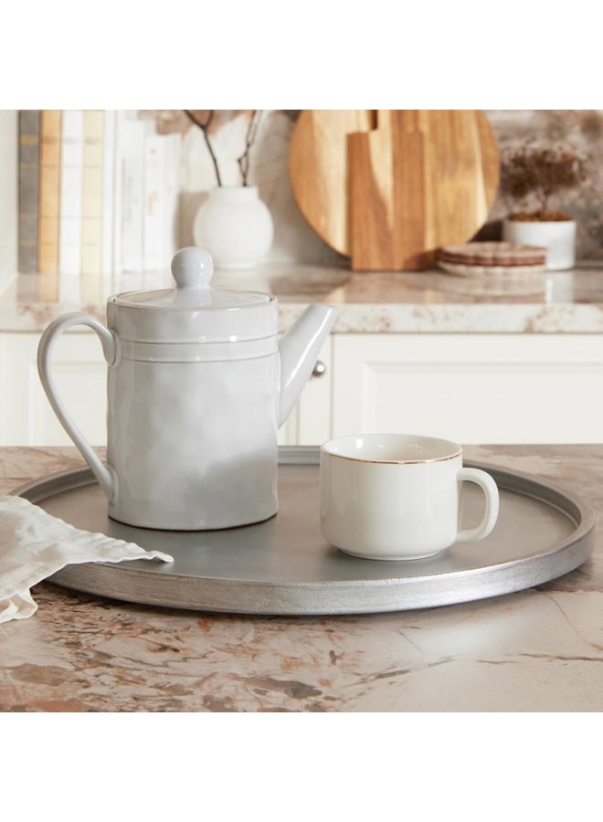 DN DECONATION Silver Ottoman Tray, 14 Inch Large Round Decorative Trays for Home Bathroom Decor, Coffee Table Trays for Perfume Jewelry Living Room, Vintage Decor Couch Farmhouse Wedding - Image 2
