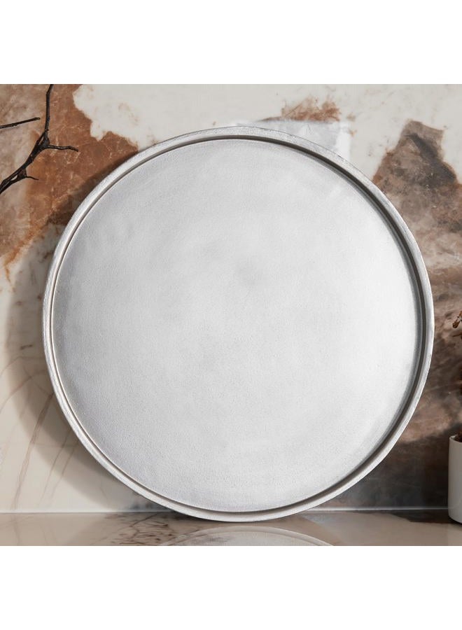 DN DECONATION Silver Ottoman Tray, 14 Inch Large Round Decorative Trays for Home Bathroom Decor, Coffee Table Trays for Perfume Jewelry Living Room, Vintage Decor Couch Farmhouse Wedding - Image 5