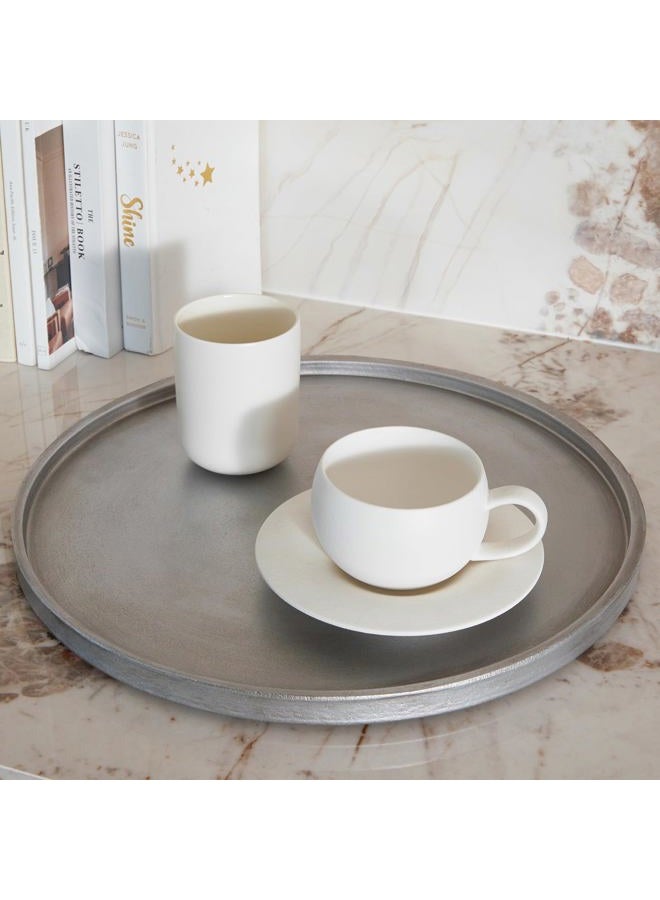 DN DECONATION Silver Ottoman Tray, 14 Inch Large Round Decorative Trays for Home Bathroom Decor, Coffee Table Trays for Perfume Jewelry Living Room, Vintage Decor Couch Farmhouse Wedding - Image 4