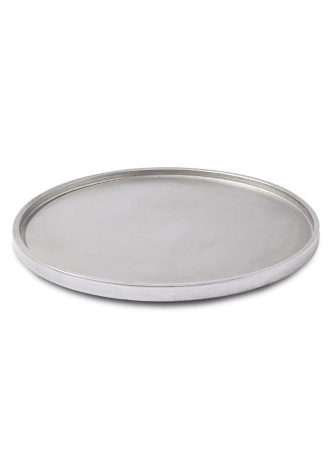 DN DECONATION Silver Ottoman Tray, 14 Inch Large Round Decorative Trays for Home Bathroom Decor, Coffee Table Trays for Perfume Jewelry Living Room, Vintage Decor Couch Farmhouse Wedding - Image 1