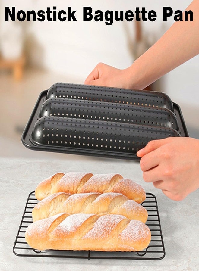 DWWTKL Perforated Baguette Pan 13-Inch 3 Wave Loaves Non-Stick Ultra-Ventilate French Bread, Hot Dog Buns, Sourdough, Italian Bread Tray 2.4-Inch Channel for Oven Baking 12.8" x 10.2" - Black - Image 3