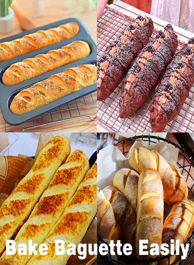 DWWTKL Perforated Baguette Pan 13-Inch 3 Wave Loaves Non-Stick Ultra-Ventilate French Bread, Hot Dog Buns, Sourdough, Italian Bread Tray 2.4-Inch Channel for Oven Baking 12.8" x 10.2" - Black - Image 2