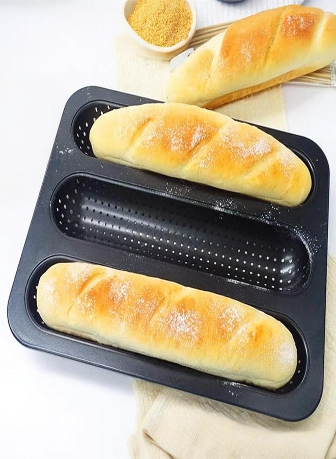 DWWTKL Perforated Baguette Pan 13-Inch 3 Wave Loaves Non-Stick Ultra-Ventilate French Bread, Hot Dog Buns, Sourdough, Italian Bread Tray 2.4-Inch Channel for Oven Baking 12.8" x 10.2" - Black - Image 4