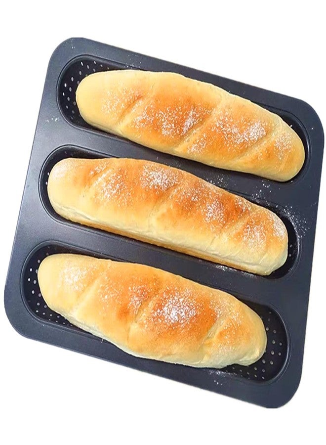 DWWTKL Perforated Baguette Pan 13-Inch 3 Wave Loaves Non-Stick Ultra-Ventilate French Bread, Hot Dog Buns, Sourdough, Italian Bread Tray 2.4-Inch Channel for Oven Baking 12.8" x 10.2" - Black - Image 1