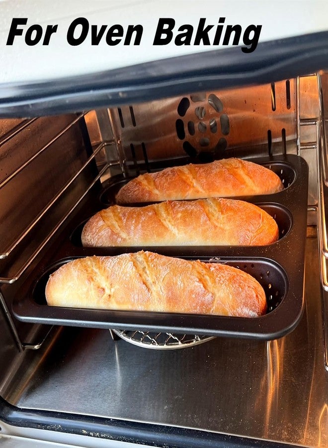 DWWTKL Perforated Baguette Pan 13-Inch 3 Wave Loaves Non-Stick Ultra-Ventilate French Bread, Hot Dog Buns, Sourdough, Italian Bread Tray 2.4-Inch Channel for Oven Baking 12.8" x 10.2" - Black - Image 5