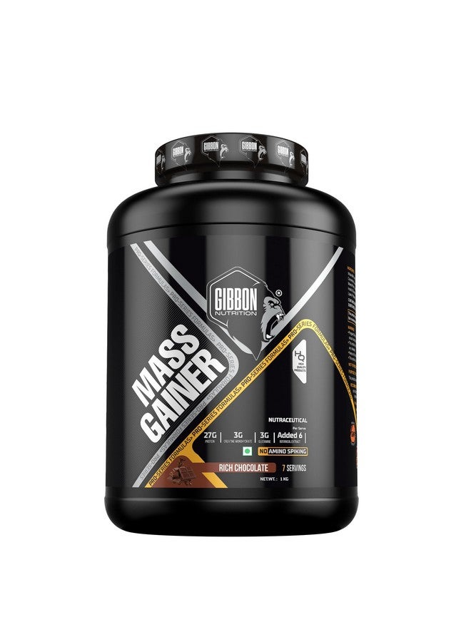 GIBBON Nitric Lean Mass Gainer With Testosterone (1 Kg, Chocolate) Powder, Supplement For Men & Women - Image 1
