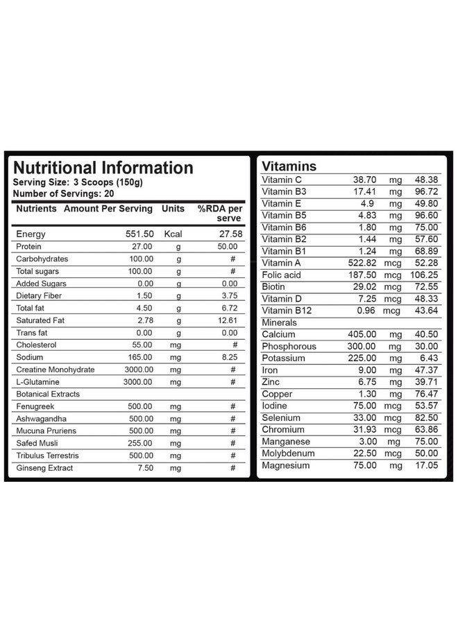 GIBBON Nitric Lean Mass Gainer With Testosterone (1 Kg, Chocolate) Powder, Supplement For Men & Women - Image 4