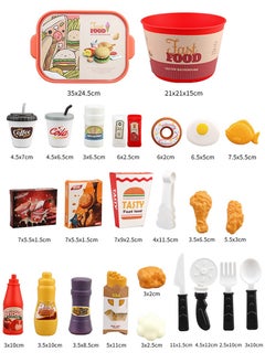 Toyzey 80 Pcs Pretend Playset Food Toy for Kids Aged 2+,  Children's Kitchen Game Fast Food Hamburger Toy Set with Storage Bucket, Pizza, Burger, Ice Cream, Hot Dog, Educational Toy Gift for Boys Girls  - Image 2