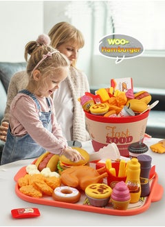 Toyzey 80 Pcs Pretend Playset Food Toy for Kids Aged 2+,  Children's Kitchen Game Fast Food Hamburger Toy Set with Storage Bucket, Pizza, Burger, Ice Cream, Hot Dog, Educational Toy Gift for Boys Girls  - Image 3
