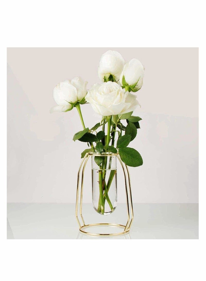 Elegant Glass Flower Vase with Gold Metal Frame, Test Tube Design for Hydroponic Plants, Perfect for Living Room, Balcony, Office, Weddings, Parties, and Floral Displays, Stylish Desktop Decor - Image 4