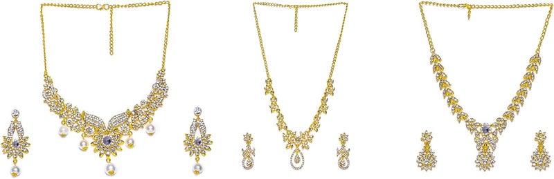 Estele Valentine Gifts For Girlfriend/Wife: Gehena Gold Plated Necklace Sets With Austrian Crystals For Girls and Women (Combo Of 3) - Image 1