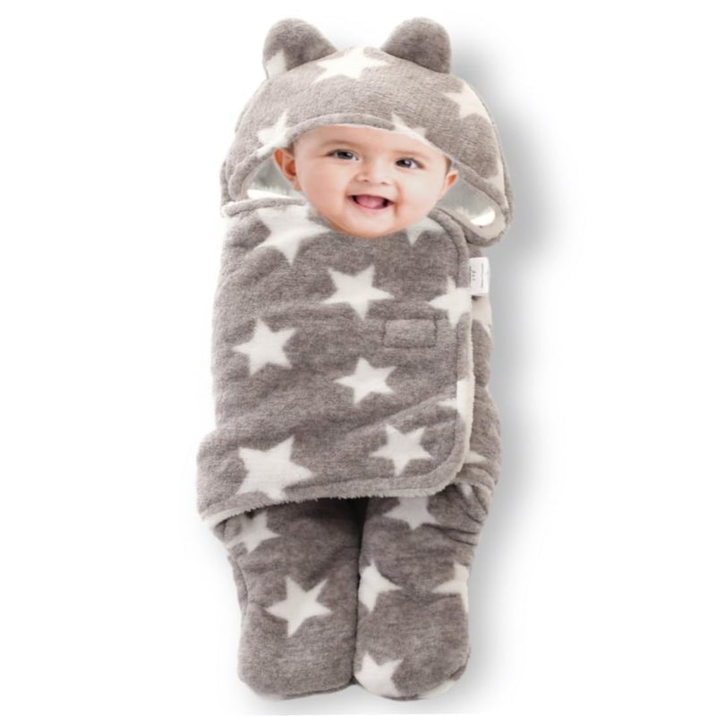 BRANDONN Baby Blanket New Born Pack of Wearable Swaddle Wrapper Security Blanket for Kids for 0-6 Month Babies (Grey Stars, 70 cm x 70 cm) - Image 1
