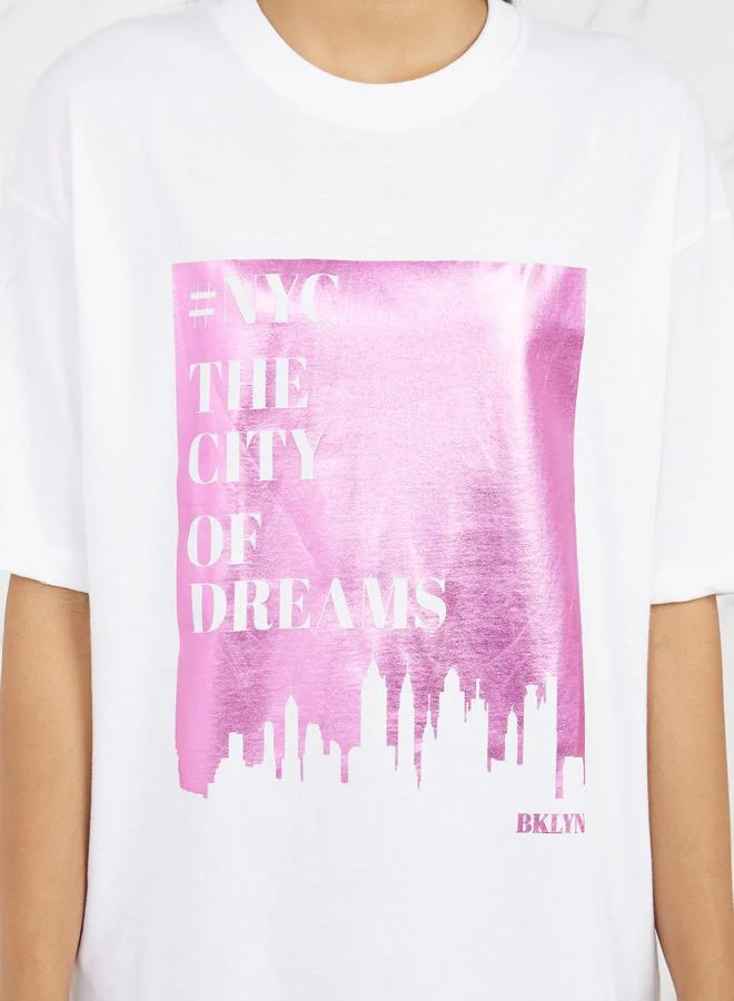 ستايلي Oversized Graphic Foil Print Longline T-shirt