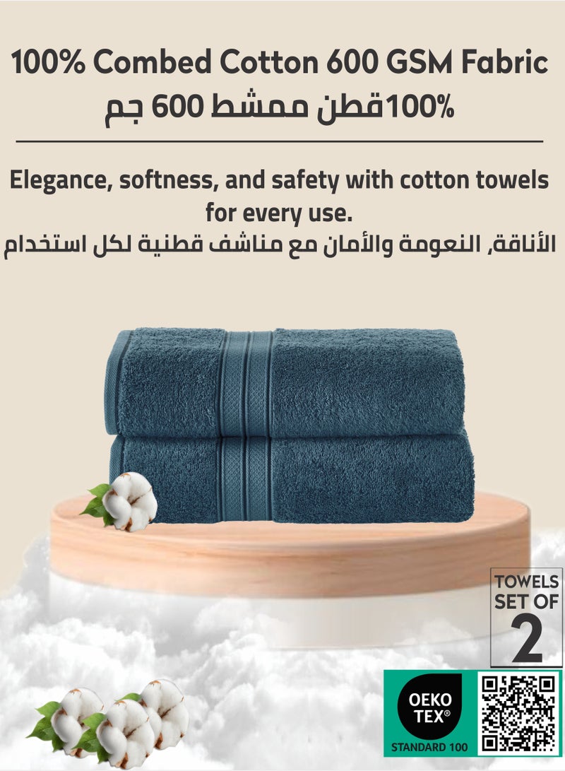 Donetella Premium 100 % Combed Cotton 2-Pcs Hand Towel Set (50 X 90 CM) 600 GSM Super Soft Hand Towel, Highly Absorbent, Quick Dry,Best Towel for Bathroom, Spa And Hotel,Dark Blue - Image 3