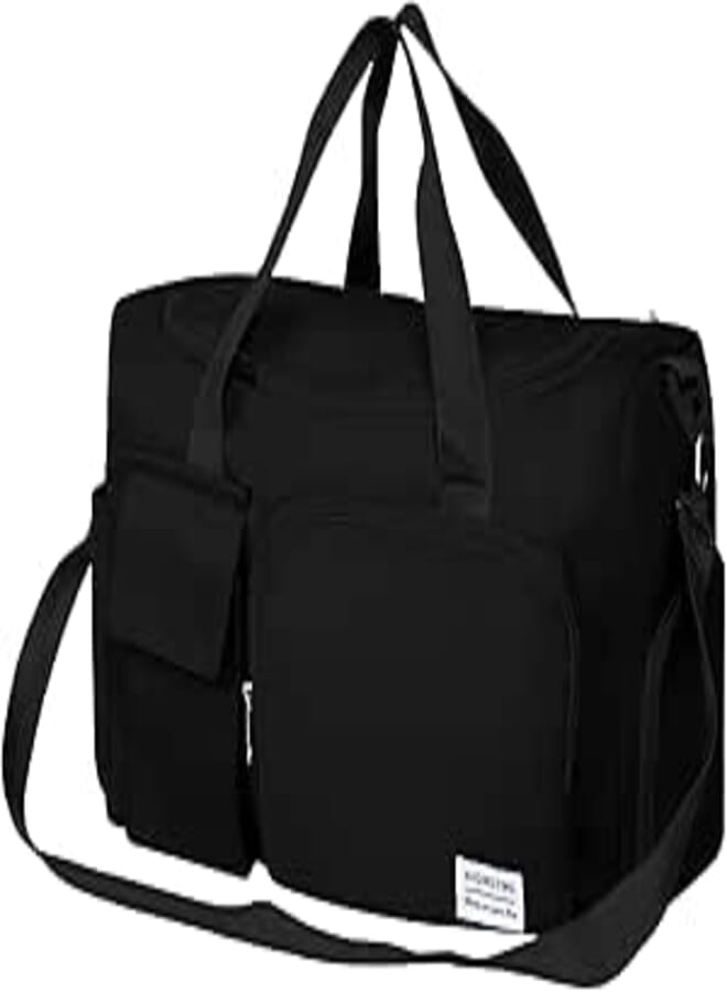 Weekender Bag Gym Bag for Workout, Travel Bag Expandable with Wet Pocket Shoes Compartment for Girls Women Sleepover Black