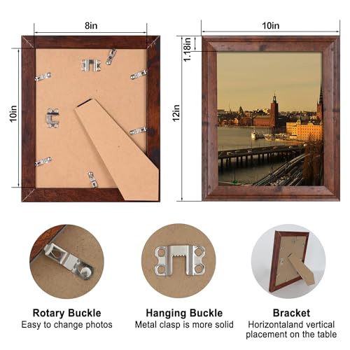 iRahmen 8x10 Picture Frame Set of 4, Brown Rustic Vintage Photo Frame with Real Glass, 8 x 10 Frames for Wall Mount and Tabletop Display - Image 4