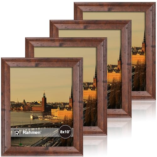 iRahmen 8x10 Picture Frame Set of 4, Brown Rustic Vintage Photo Frame with Real Glass, 8 x 10 Frames for Wall Mount and Tabletop Display - Image 1