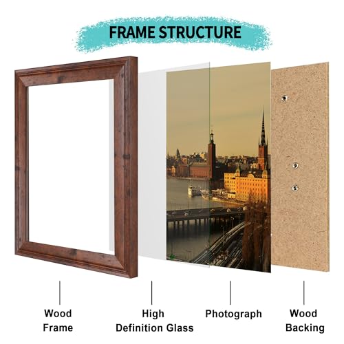 iRahmen 8x10 Picture Frame Set of 4, Brown Rustic Vintage Photo Frame with Real Glass, 8 x 10 Frames for Wall Mount and Tabletop Display - Image 3
