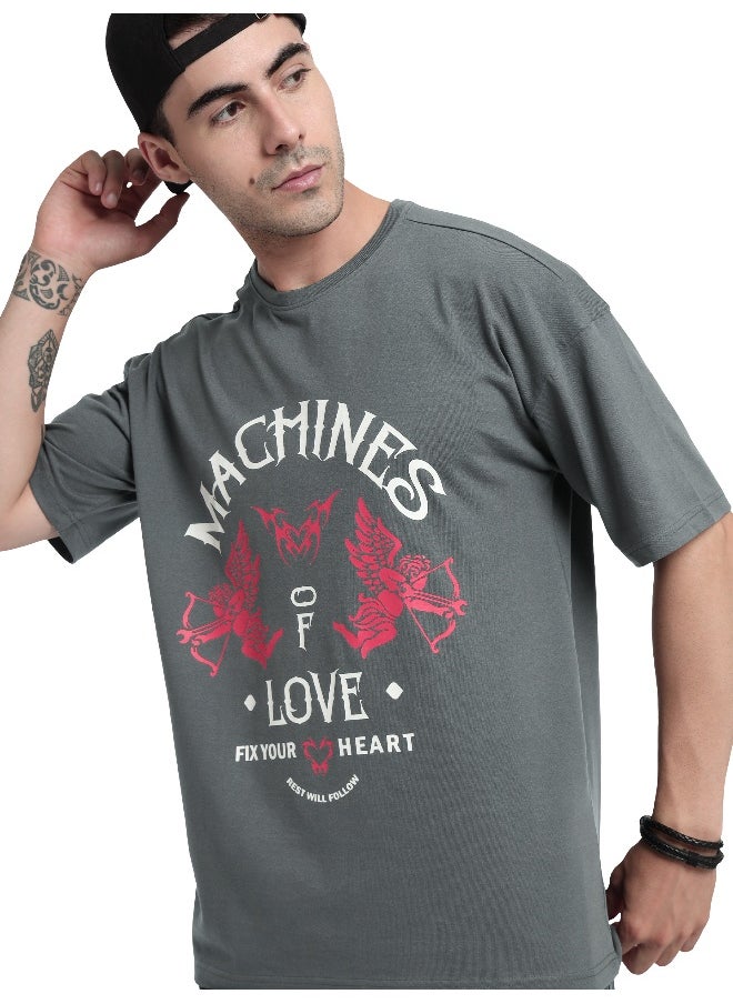 Beyoung Machines of Love Printed Oversized T-shirt for Men  - Image 3