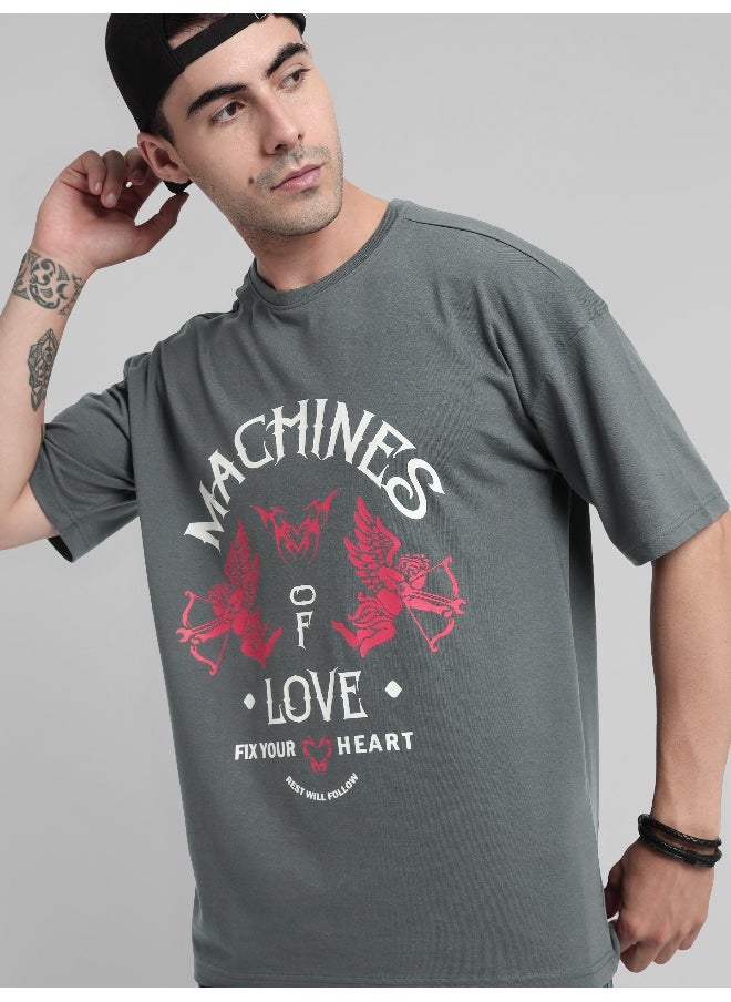Beyoung Machines of Love Printed Oversized T-shirt for Men  - Image 1