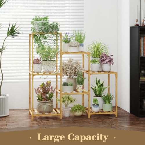 Bamworld Bamboo Plant Stand Indoor Boho Plant Shelf Tiered Plant Rack for Multiple Plants 3 Tiers 7 Pots Ladder Plant Holder Plant Table for Plant Pots Home Decor for Gardening Gifts Nature Color - Image 2