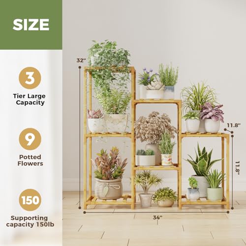 Bamworld Bamboo Plant Stand Indoor Boho Plant Shelf Tiered Plant Rack for Multiple Plants 3 Tiers 7 Pots Ladder Plant Holder Plant Table for Plant Pots Home Decor for Gardening Gifts Nature Color - Image 5