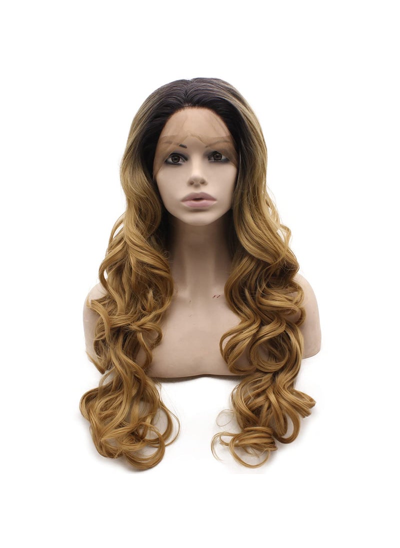 MX angel - Mxangel Long Black Roots Blonde Ombre Hand Tied Ombre Synthetic Wig Lace Front Heat Resistant Fiber Hair - Image 1