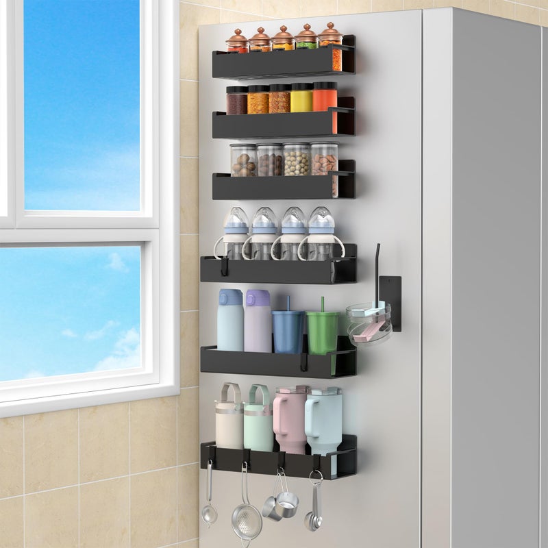HuggieGems Magnetic Water Bottle Holder for Refrigerator, Cup Holder Organizer for Stanley and Tumbler for Kitchen, 6 Pack, Black - Image 1
