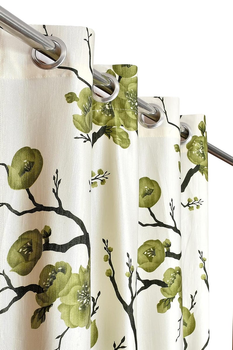 Yarnis Yarnis 5 feet Polyester LightFiltering 1 Floral Printed 1 Plain Eyelet Window Curtain Pista Green Combo Pack of 2 - Image 2