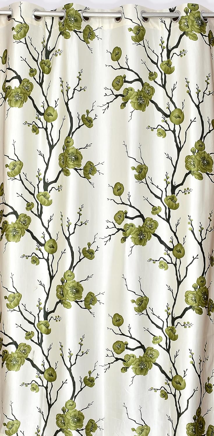 Yarnis Yarnis 5 feet Polyester LightFiltering 1 Floral Printed 1 Plain Eyelet Window Curtain Pista Green Combo Pack of 2 - Image 5
