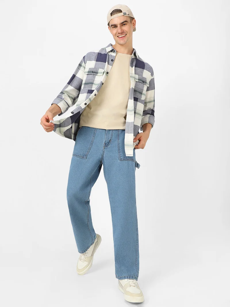 Urbano Fashion  Urbano Fashion Men's Light Blue Loose Fit Cargo Carpenter Jeans With 6 Pockets Non-Stretchable for Men | Best Price UAE