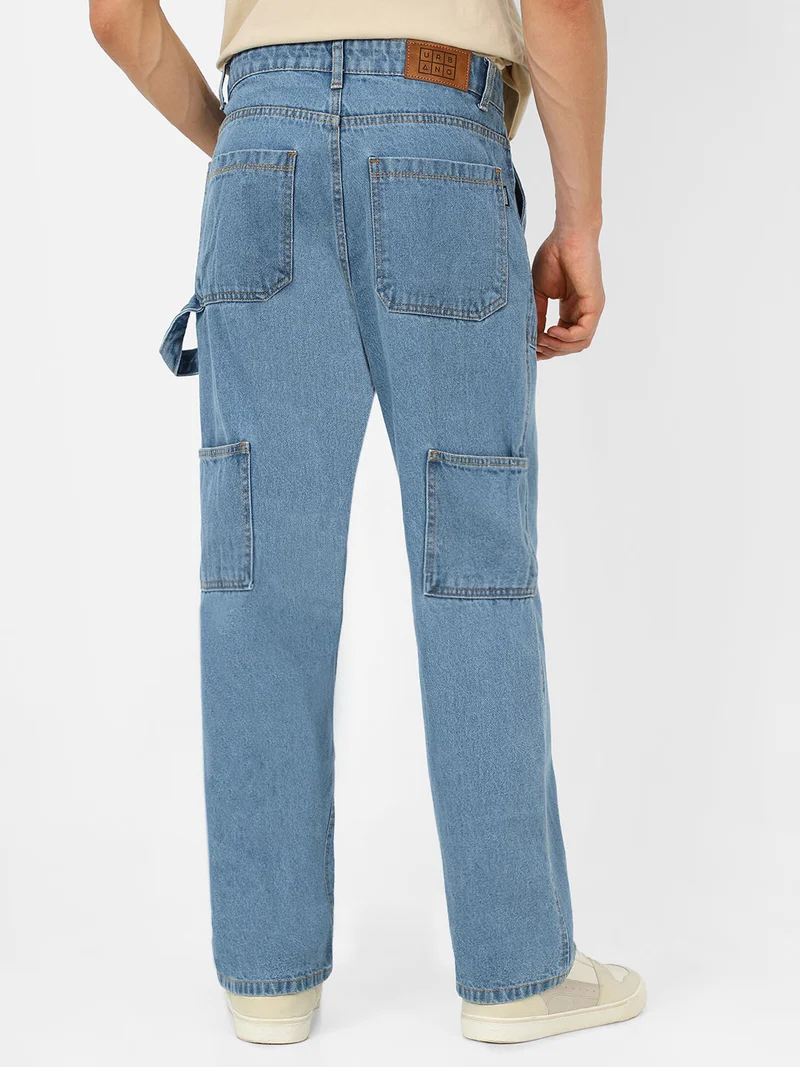 Urbano Fashion  Urbano Fashion Men's Light Blue Loose Fit Cargo Carpenter Jeans With 6 Pockets Non-Stretchable for Men | Best Price UAE